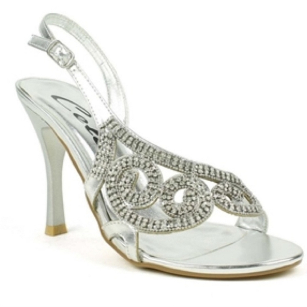 Celeste Silver Rhinestone Heels Charlize-03 Sz 9